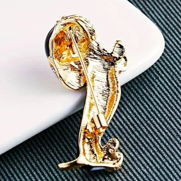 Dog Brooch Dachshund Weiner Enamel Rhinestone Pin Stylish Sparkle Hot Doxie Glam - Picture 2 of 4